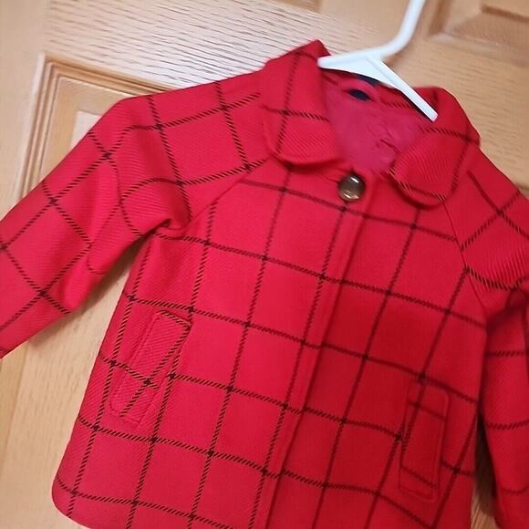 Baby Gap Red Windowpane Plaid Wool Blend Swing Coat Cape Toddler Size 4 Years - Picture 2 of 10